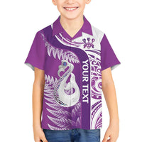 Personalised New Zealand Darts Family Matching Tank Maxi Dress and Hawaiian Shirt Aotearoa Fern Mix Paua Shell Manaia - Purple LT14 Son's Shirt Purple - Polynesian Pride
