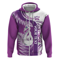 Personalised New Zealand Darts Hoodie Aotearoa Fern Mix Paua Shell Manaia - Purple LT14 Zip Hoodie Purple - Polynesian Pride
