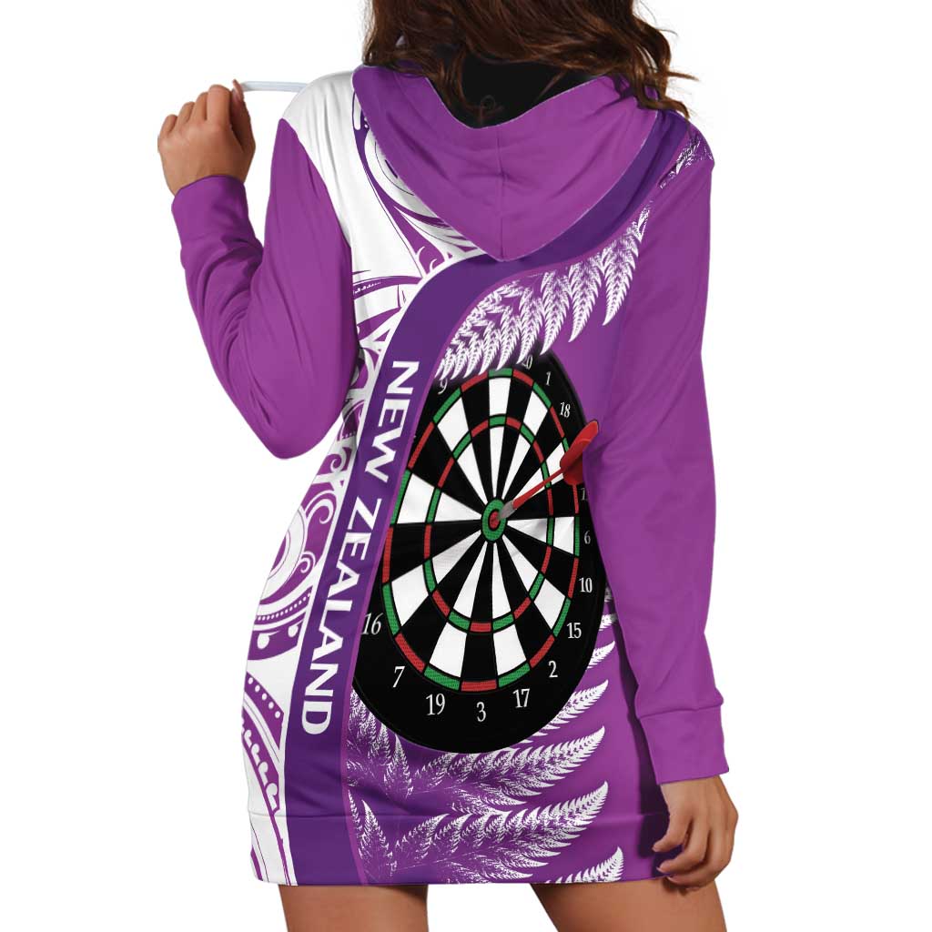 Personalised New Zealand Darts Hoodie Dress Aotearoa Fern Mix Paua Shell Manaia - Purple LT14 - Polynesian Pride