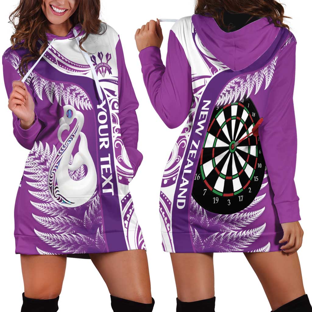 Personalised New Zealand Darts Hoodie Dress Aotearoa Fern Mix Paua Shell Manaia - Purple LT14 - Polynesian Pride