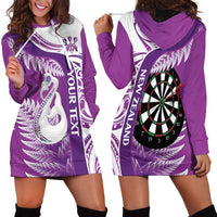 Personalised New Zealand Darts Hoodie Dress Aotearoa Fern Mix Paua Shell Manaia - Purple LT14 - Polynesian Pride