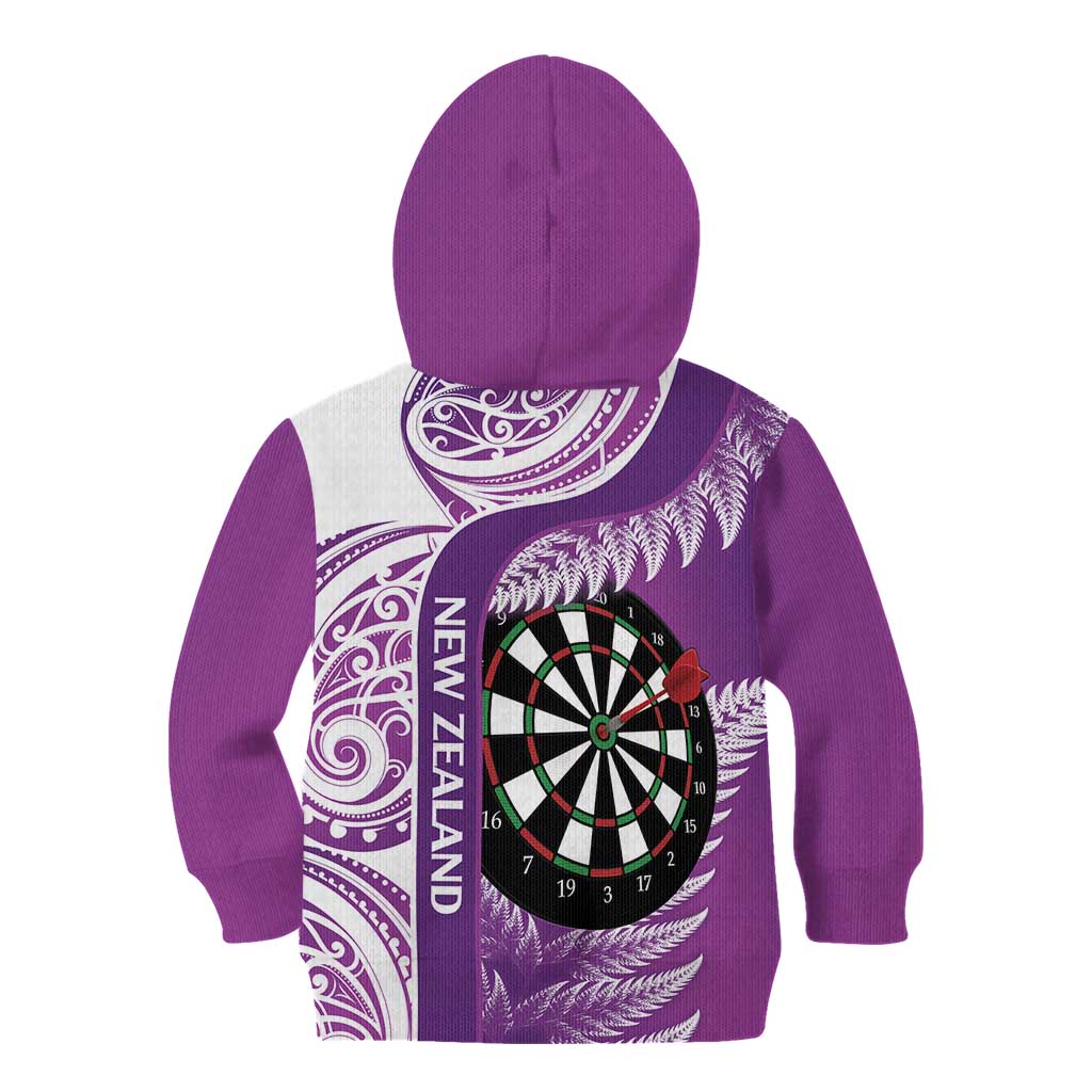 Personalised New Zealand Darts Kid Hoodie Aotearoa Fern Mix Paua Shell Manaia - Purple LT14 - Polynesian Pride