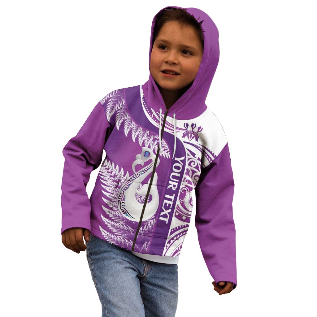 Personalised New Zealand Darts Kid Hoodie Aotearoa Fern Mix Paua Shell Manaia - Purple LT14 - Polynesian Pride