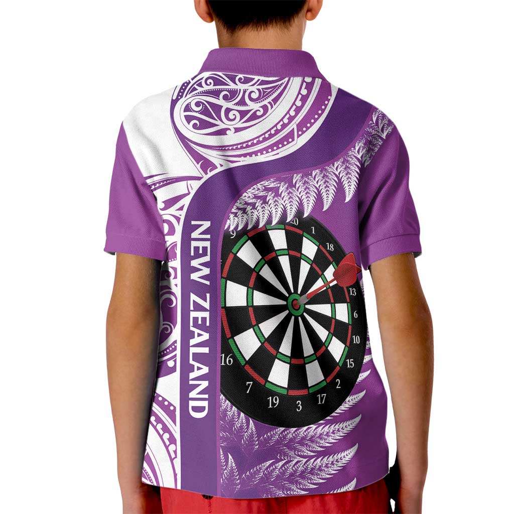Personalised New Zealand Darts Kid Polo Shirt Aotearoa Fern Mix Paua Shell Manaia - Purple LT14 - Polynesian Pride