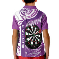 Personalised New Zealand Darts Kid Polo Shirt Aotearoa Fern Mix Paua Shell Manaia - Purple LT14 - Polynesian Pride