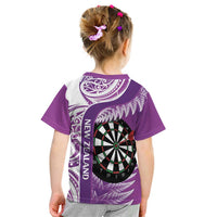 Personalised New Zealand Darts Kid T Shirt Aotearoa Fern Mix Paua Shell Manaia - Purple LT14 - Polynesian Pride