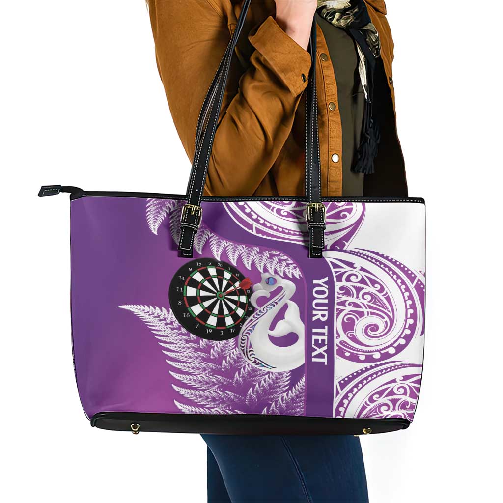Personalised New Zealand Darts Leather Tote Bag Aotearoa Fern Mix Paua Shell Manaia - Purple LT14 - Polynesian Pride
