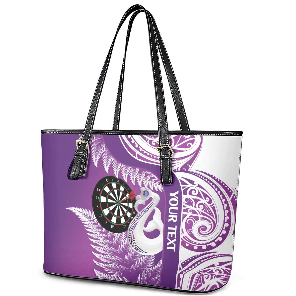Personalised New Zealand Darts Leather Tote Bag Aotearoa Fern Mix Paua Shell Manaia - Purple LT14 - Polynesian Pride