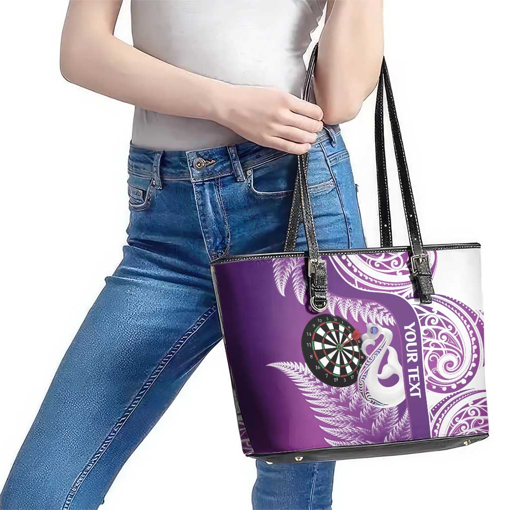 Personalised New Zealand Darts Leather Tote Bag Aotearoa Fern Mix Paua Shell Manaia - Purple LT14 - Polynesian Pride