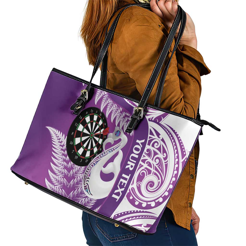 Personalised New Zealand Darts Leather Tote Bag Aotearoa Fern Mix Paua Shell Manaia - Purple LT14 - Polynesian Pride