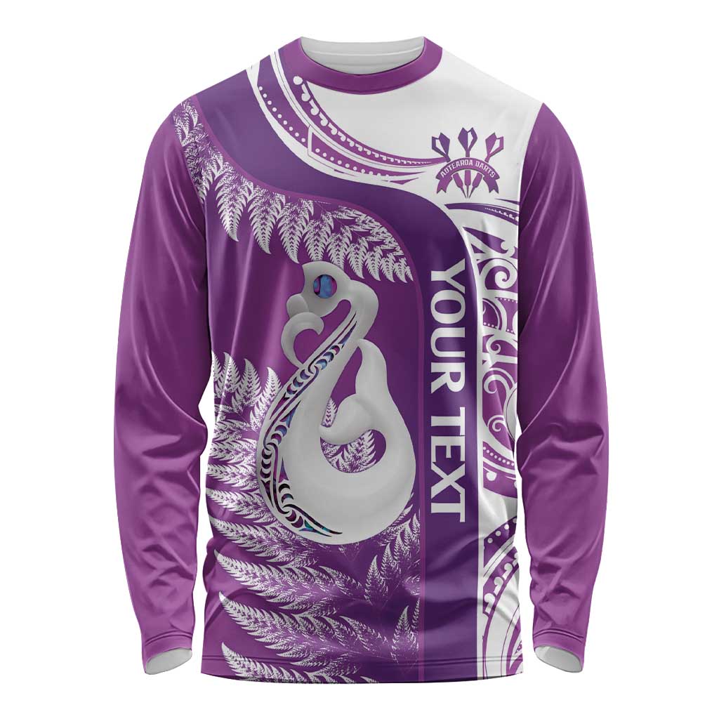 Personalised New Zealand Darts Long Sleeve Shirt Aotearoa Fern Mix Paua Shell Manaia - Purple LT14 Unisex Purple - Polynesian Pride
