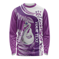 Personalised New Zealand Darts Long Sleeve Shirt Aotearoa Fern Mix Paua Shell Manaia - Purple LT14 Unisex Purple - Polynesian Pride