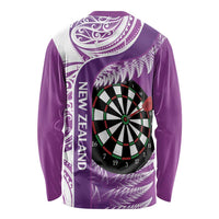 Personalised New Zealand Darts Long Sleeve Shirt Aotearoa Fern Mix Paua Shell Manaia - Purple LT14 - Polynesian Pride