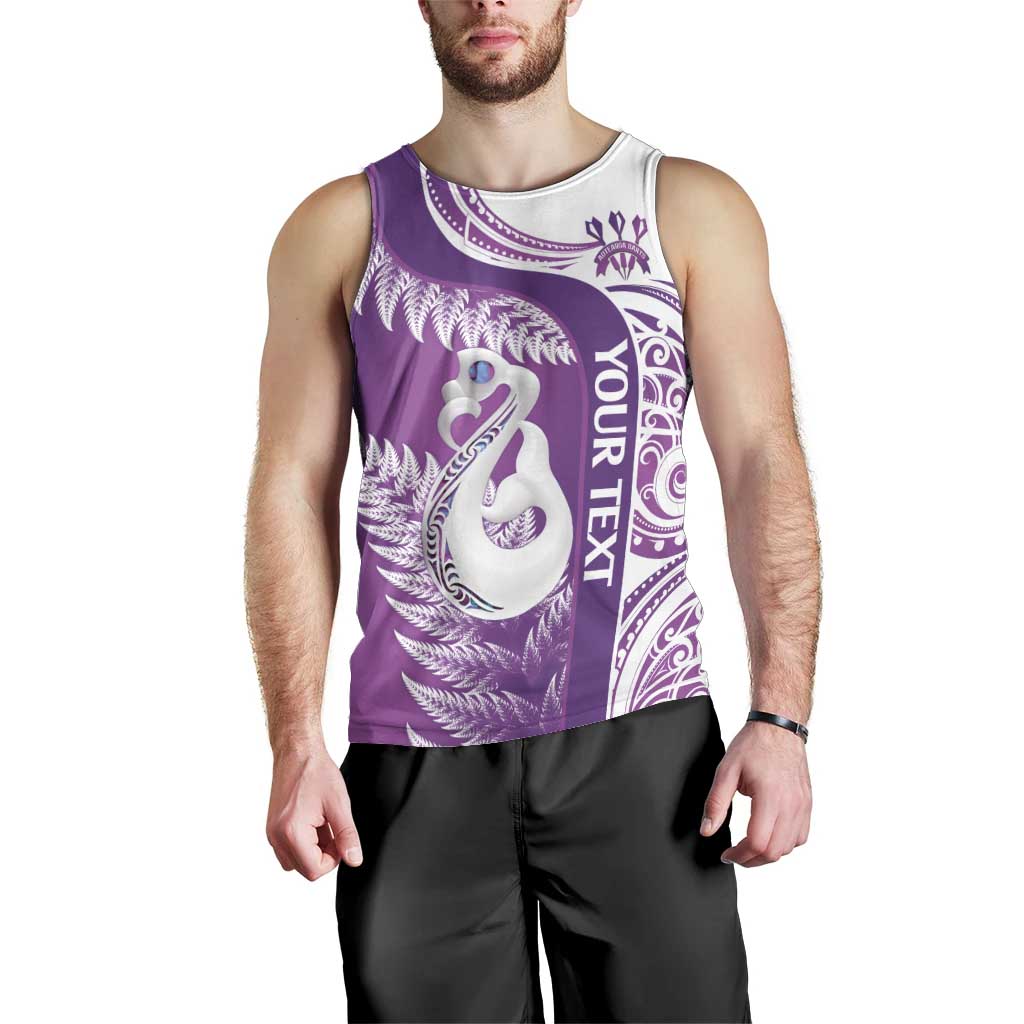 Personalised New Zealand Darts Men Tank Top Aotearoa Fern Mix Paua Shell Manaia - Purple LT14 - Polynesian Pride