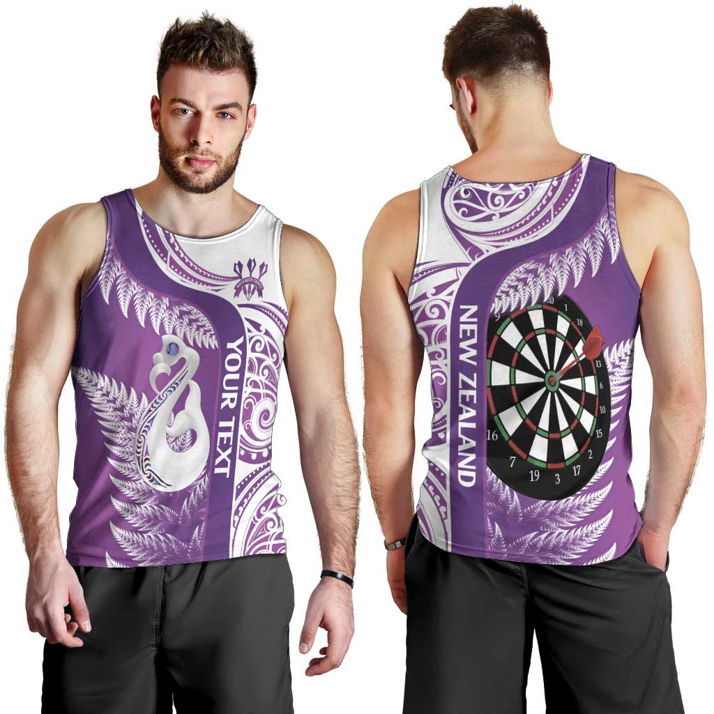 Personalised New Zealand Darts Men Tank Top Aotearoa Fern Mix Paua Shell Manaia - Purple LT14 - Polynesian Pride