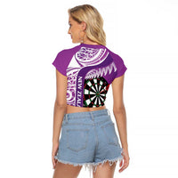 Personalised New Zealand Darts Raglan Cropped T Shirt Aotearoa Fern Mix Paua Shell Manaia - Purple LT14 - Polynesian Pride