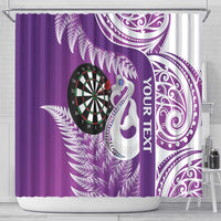 Personalised New Zealand Darts Shower Curtain Aotearoa Fern Mix Paua Shell Manaia - Purple LT14 - Polynesian Pride