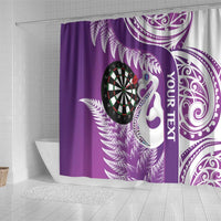 Personalised New Zealand Darts Shower Curtain Aotearoa Fern Mix Paua Shell Manaia - Purple LT14 - Polynesian Pride