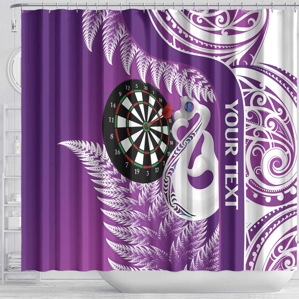 Personalised New Zealand Darts Shower Curtain Aotearoa Fern Mix Paua Shell Manaia - Purple LT14 - Polynesian Pride