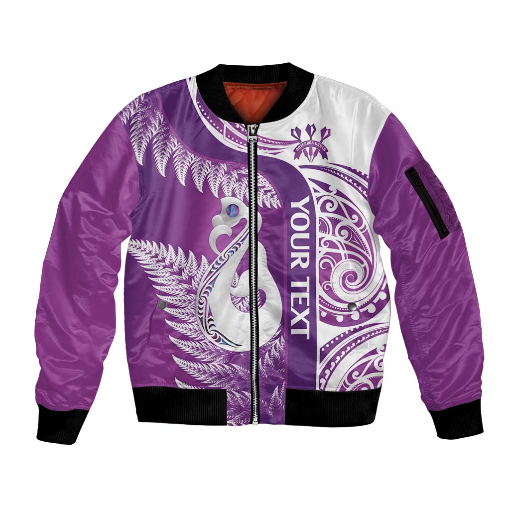 Personalised New Zealand Darts Sleeve Zip Bomber Jacket Aotearoa Fern Mix Paua Shell Manaia - Purple LT14 Unisex Purple - Polynesian Pride