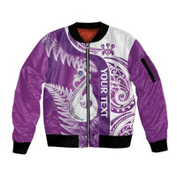 Personalised New Zealand Darts Sleeve Zip Bomber Jacket Aotearoa Fern Mix Paua Shell Manaia - Purple LT14 Unisex Purple - Polynesian Pride