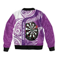 Personalised New Zealand Darts Sleeve Zip Bomber Jacket Aotearoa Fern Mix Paua Shell Manaia - Purple LT14 - Polynesian Pride