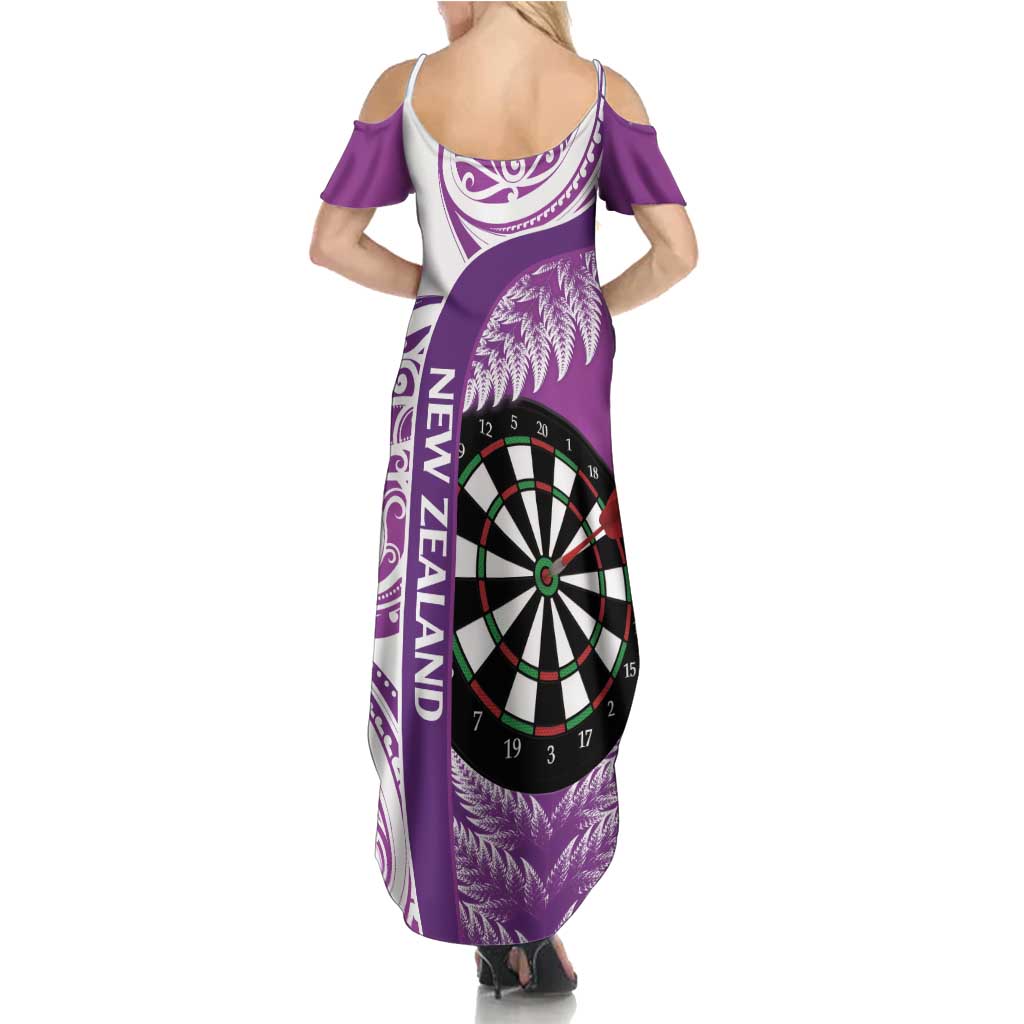 Personalised New Zealand Darts Summer Maxi Dress Aotearoa Fern Mix Paua Shell Manaia - Purple LT14 - Polynesian Pride