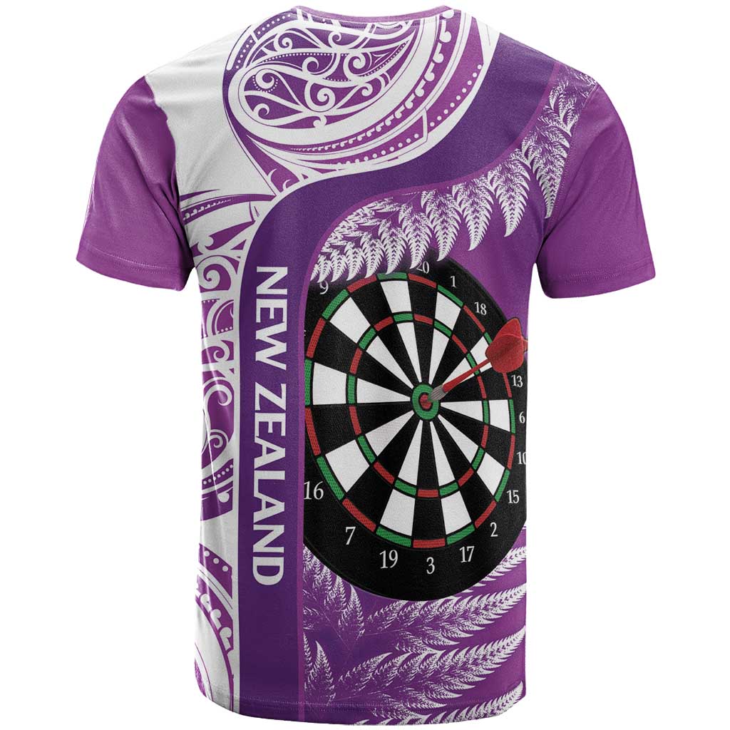 Personalised New Zealand Darts T Shirt Aotearoa Fern Mix Paua Shell Manaia - Purple LT14 - Polynesian Pride