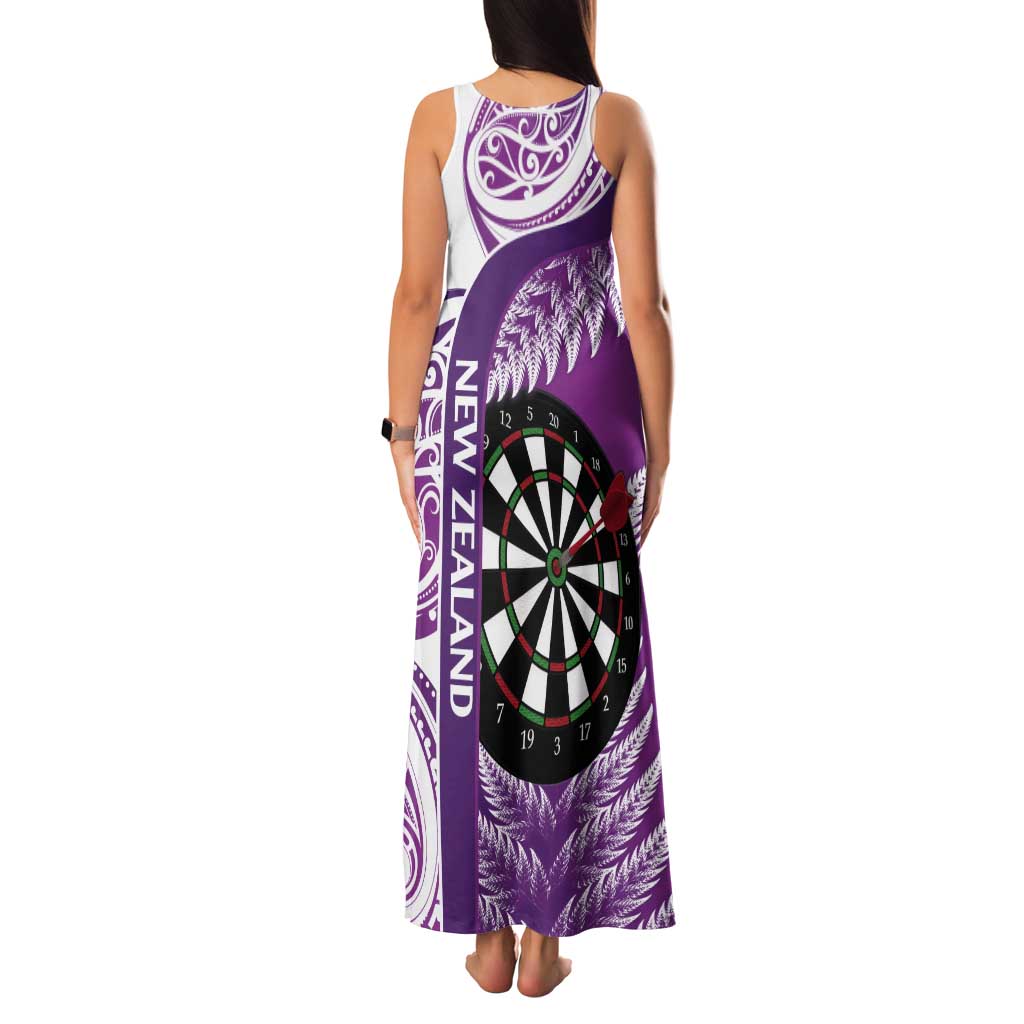 Personalised New Zealand Darts Tank Maxi Dress Aotearoa Fern Mix Paua Shell Manaia - Purple LT14 - Polynesian Pride