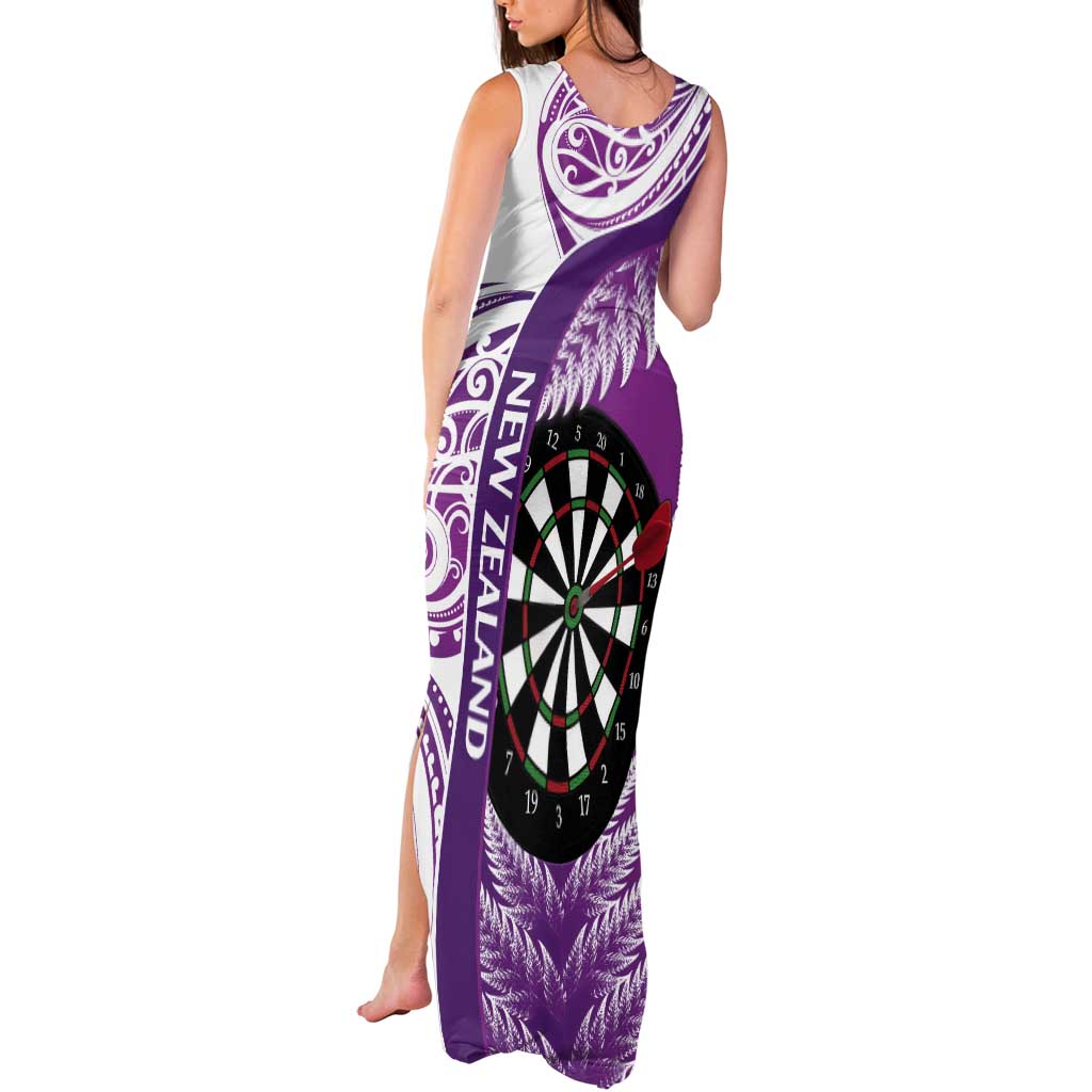 Personalised New Zealand Darts Tank Maxi Dress Aotearoa Fern Mix Paua Shell Manaia - Purple LT14 - Polynesian Pride