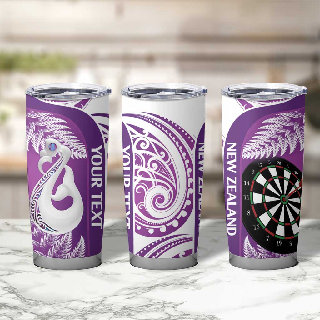 Personalised New Zealand Darts Tumbler Cup Aotearoa Fern Mix Paua Shell Manaia - Purple LT14 - Polynesian Pride