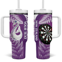 Personalised New Zealand Darts Tumbler With Handle Aotearoa Fern Mix Paua Shell Manaia - Purple LT14 One Size: 40 oz Purple - Polynesian Pride