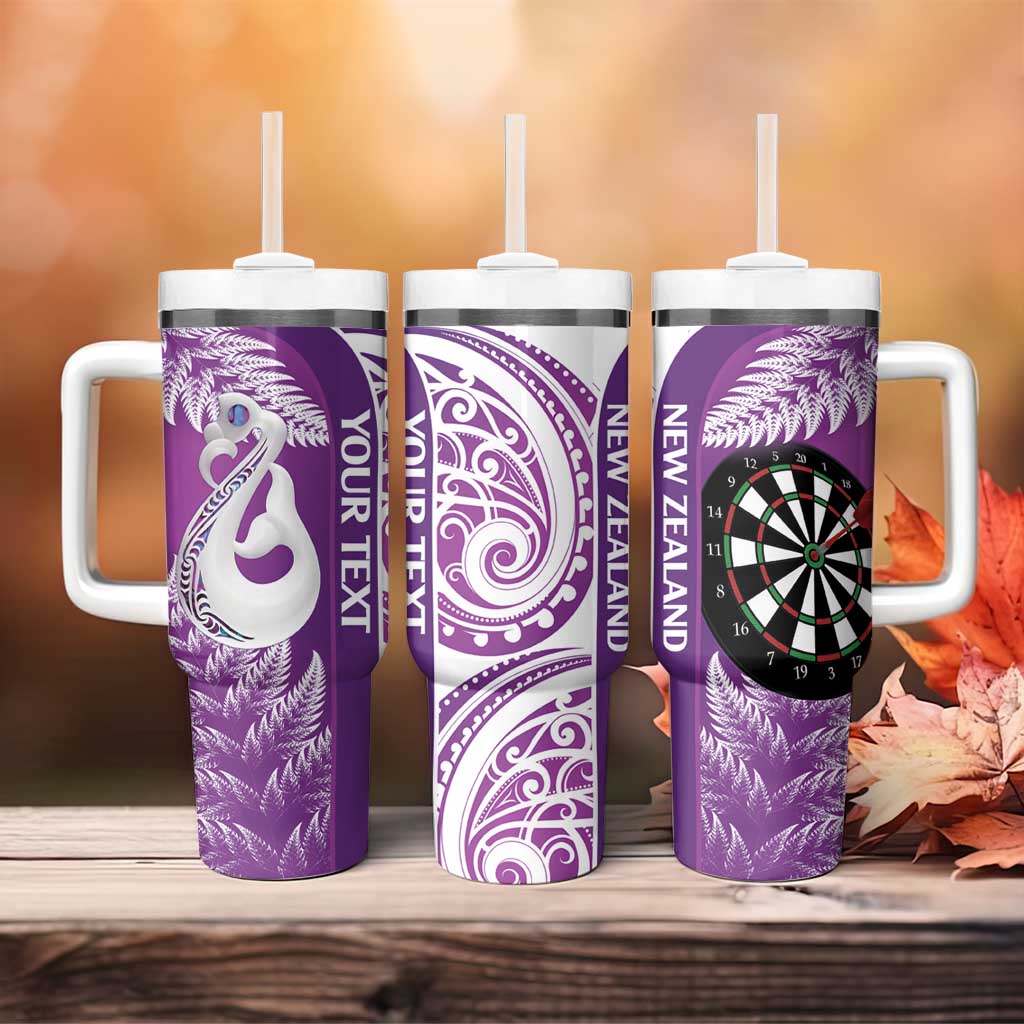 Personalised New Zealand Darts Tumbler With Handle Aotearoa Fern Mix Paua Shell Manaia - Purple LT14 - Polynesian Pride
