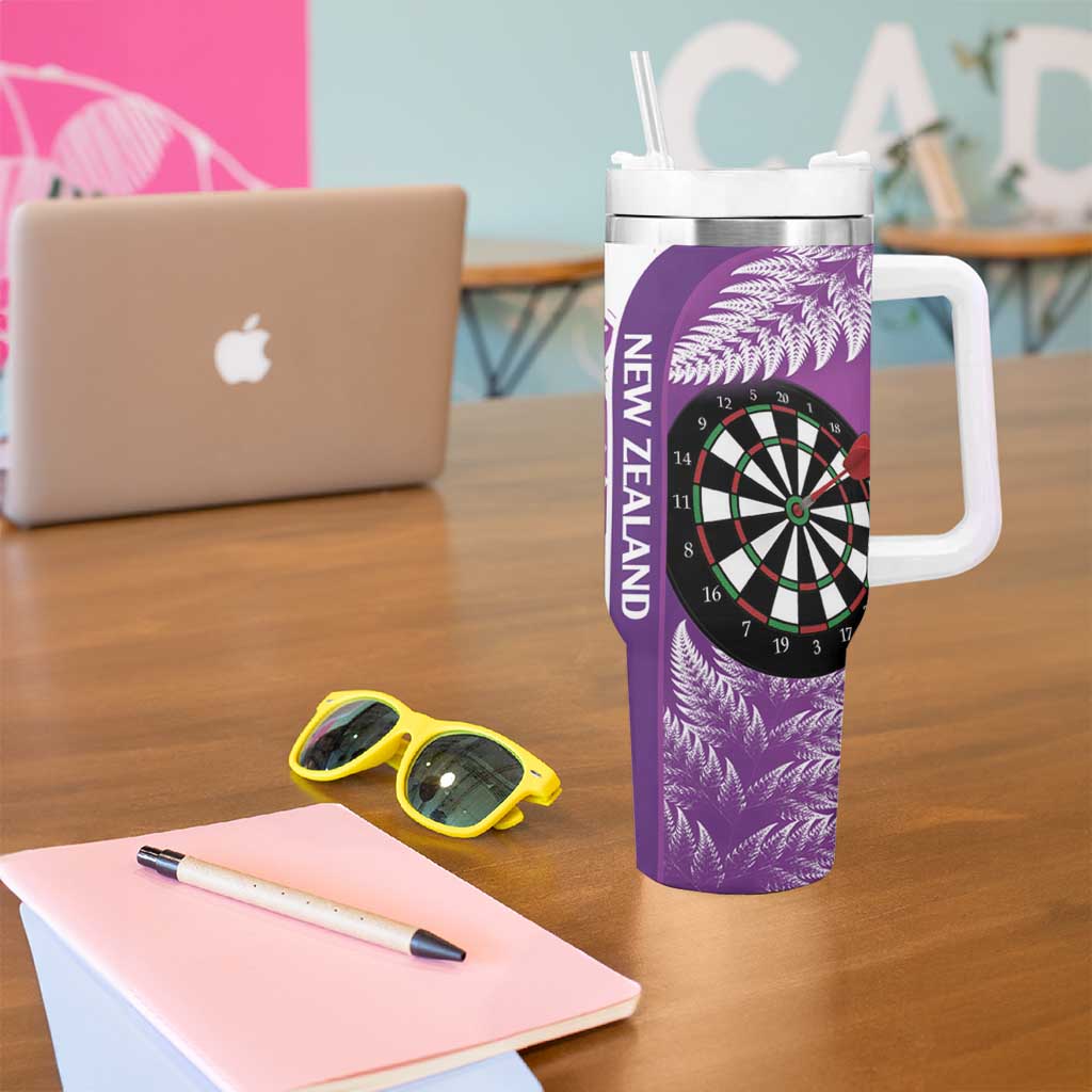 Personalised New Zealand Darts Tumbler With Handle Aotearoa Fern Mix Paua Shell Manaia - Purple LT14 - Polynesian Pride