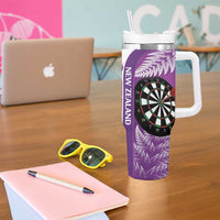 Personalised New Zealand Darts Tumbler With Handle Aotearoa Fern Mix Paua Shell Manaia - Purple LT14 - Polynesian Pride