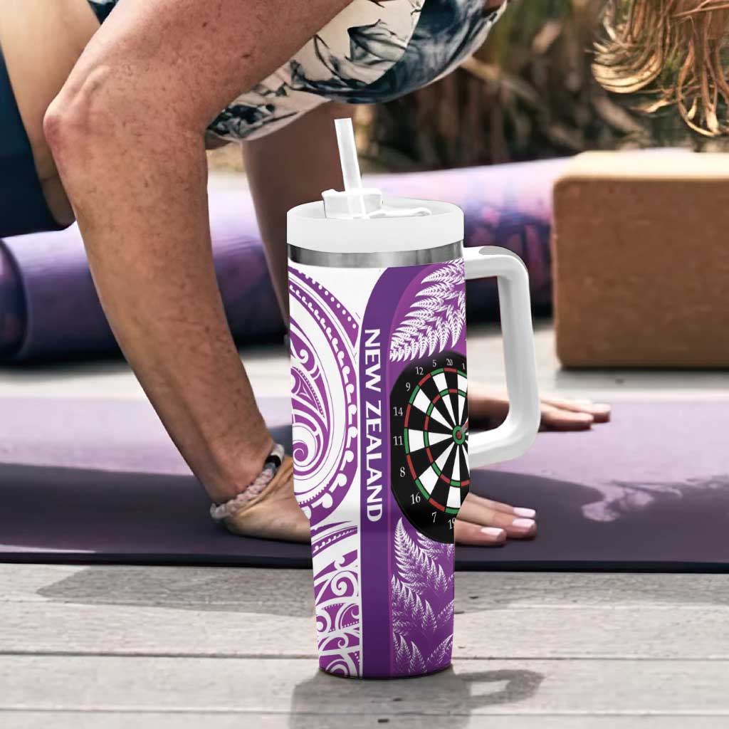 Personalised New Zealand Darts Tumbler With Handle Aotearoa Fern Mix Paua Shell Manaia - Purple LT14 - Polynesian Pride