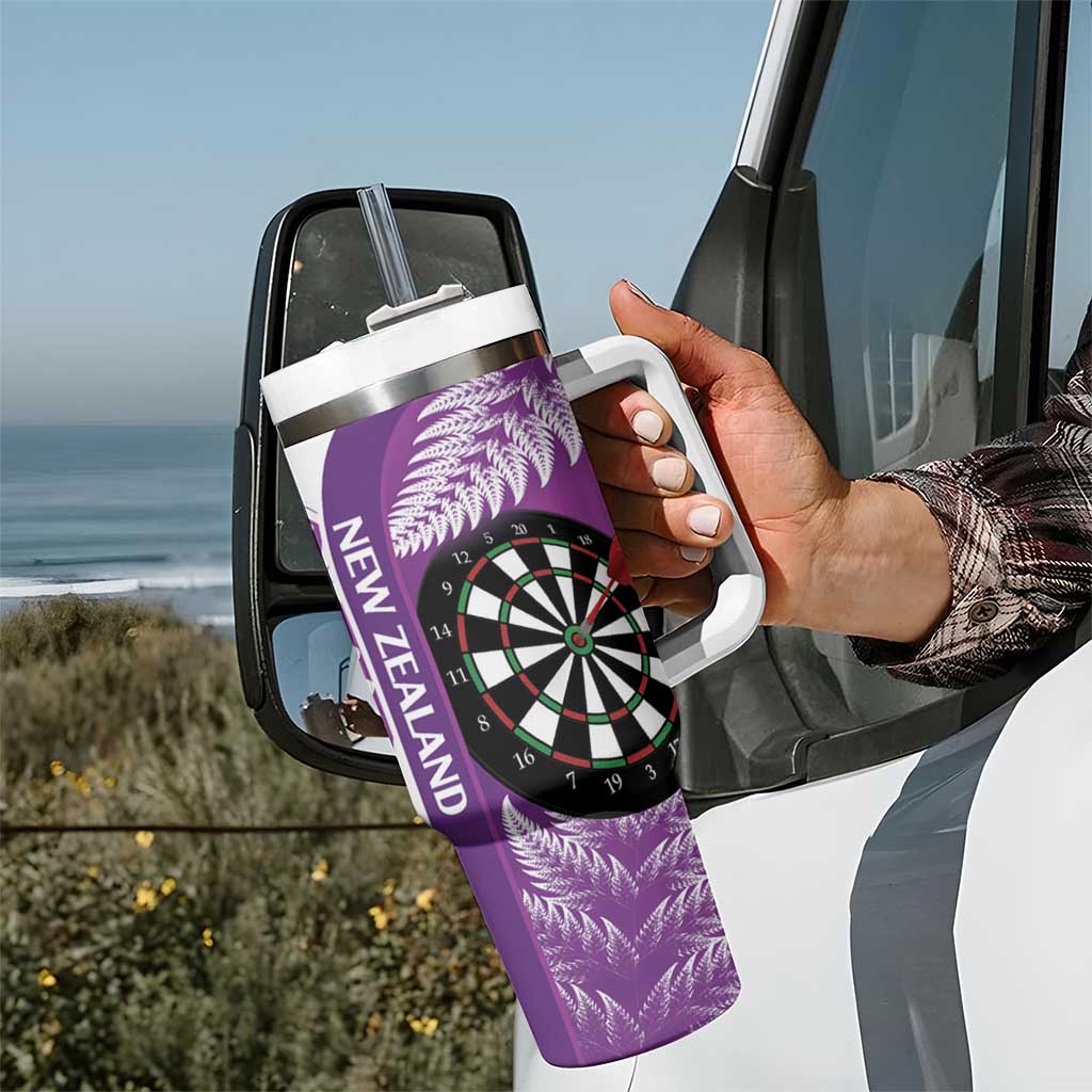 Personalised New Zealand Darts Tumbler With Handle Aotearoa Fern Mix Paua Shell Manaia - Purple LT14 - Polynesian Pride