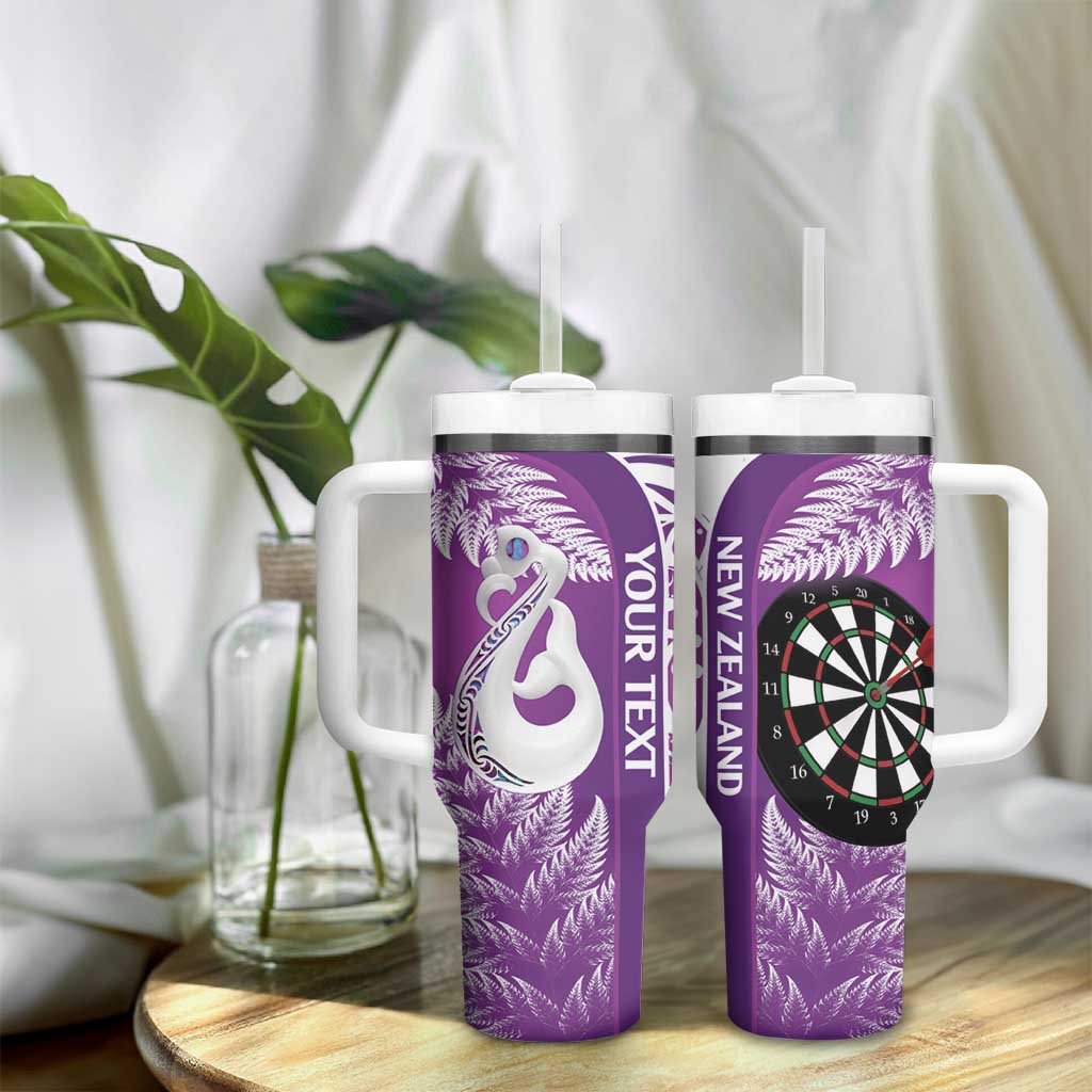 Personalised New Zealand Darts Tumbler With Handle Aotearoa Fern Mix Paua Shell Manaia - Purple LT14 - Polynesian Pride