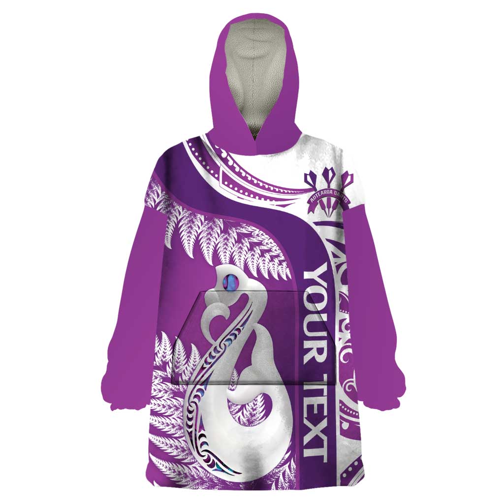 Personalised New Zealand Darts Wearable Blanket Hoodie Aotearoa Fern Mix Paua Shell Manaia - Purple LT14 One Size Purple - Polynesian Pride