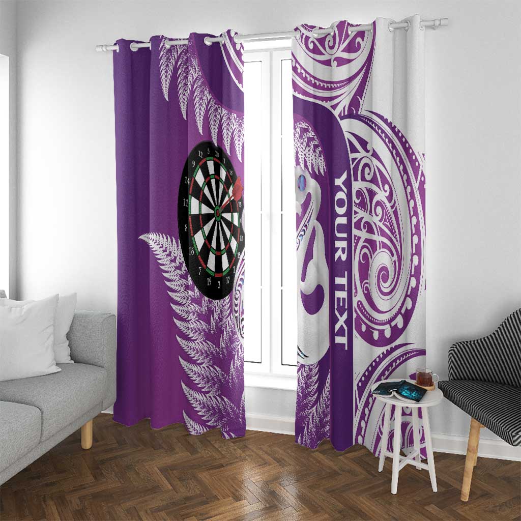 Personalised New Zealand Darts Window Curtain Aotearoa Fern Mix Paua Shell Manaia - Purple LT14 With Grommets Purple - Polynesian Pride