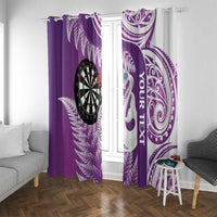 Personalised New Zealand Darts Window Curtain Aotearoa Fern Mix Paua Shell Manaia - Purple LT14 With Grommets Purple - Polynesian Pride