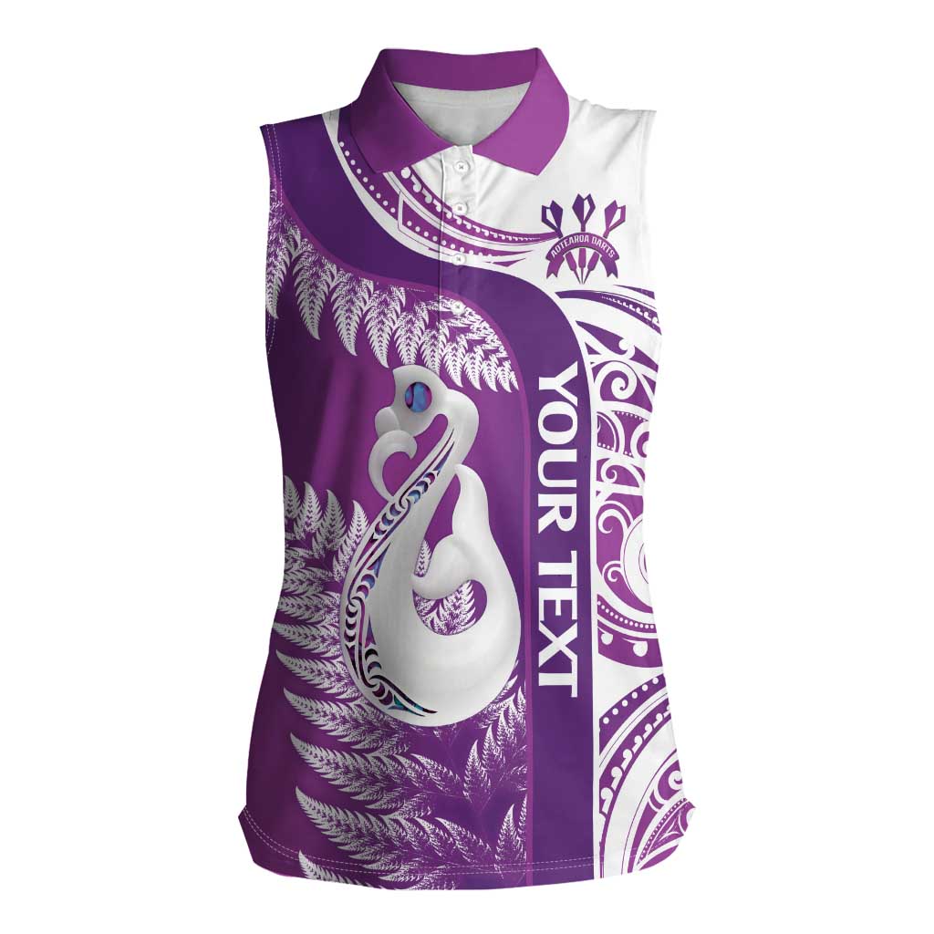 Personalised New Zealand Darts Women Sleeveless Polo Shirt Aotearoa Fern Mix Paua Shell Manaia - Purple LT14 Female Purple - Polynesian Pride