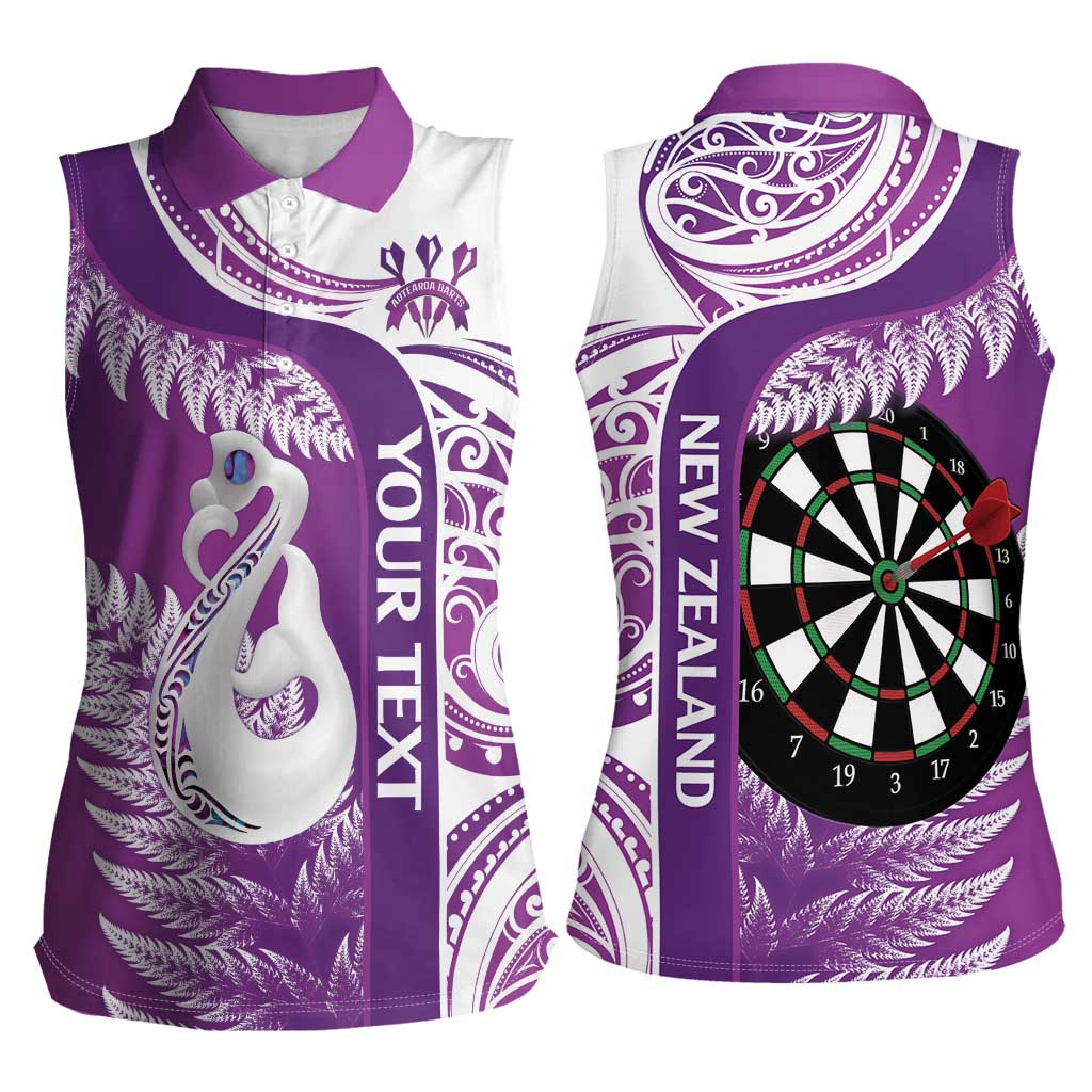 Personalised New Zealand Darts Women Sleeveless Polo Shirt Aotearoa Fern Mix Paua Shell Manaia - Purple LT14 - Polynesian Pride