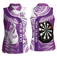 Personalised New Zealand Darts Women Sleeveless Polo Shirt Aotearoa Fern Mix Paua Shell Manaia - Purple LT14 - Polynesian Pride