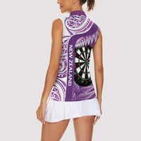 Personalised New Zealand Darts Women Sleeveless Polo Shirt Aotearoa Fern Mix Paua Shell Manaia - Purple LT14 - Polynesian Pride