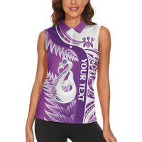 Personalised New Zealand Darts Women Sleeveless Polo Shirt Aotearoa Fern Mix Paua Shell Manaia - Purple LT14 - Polynesian Pride
