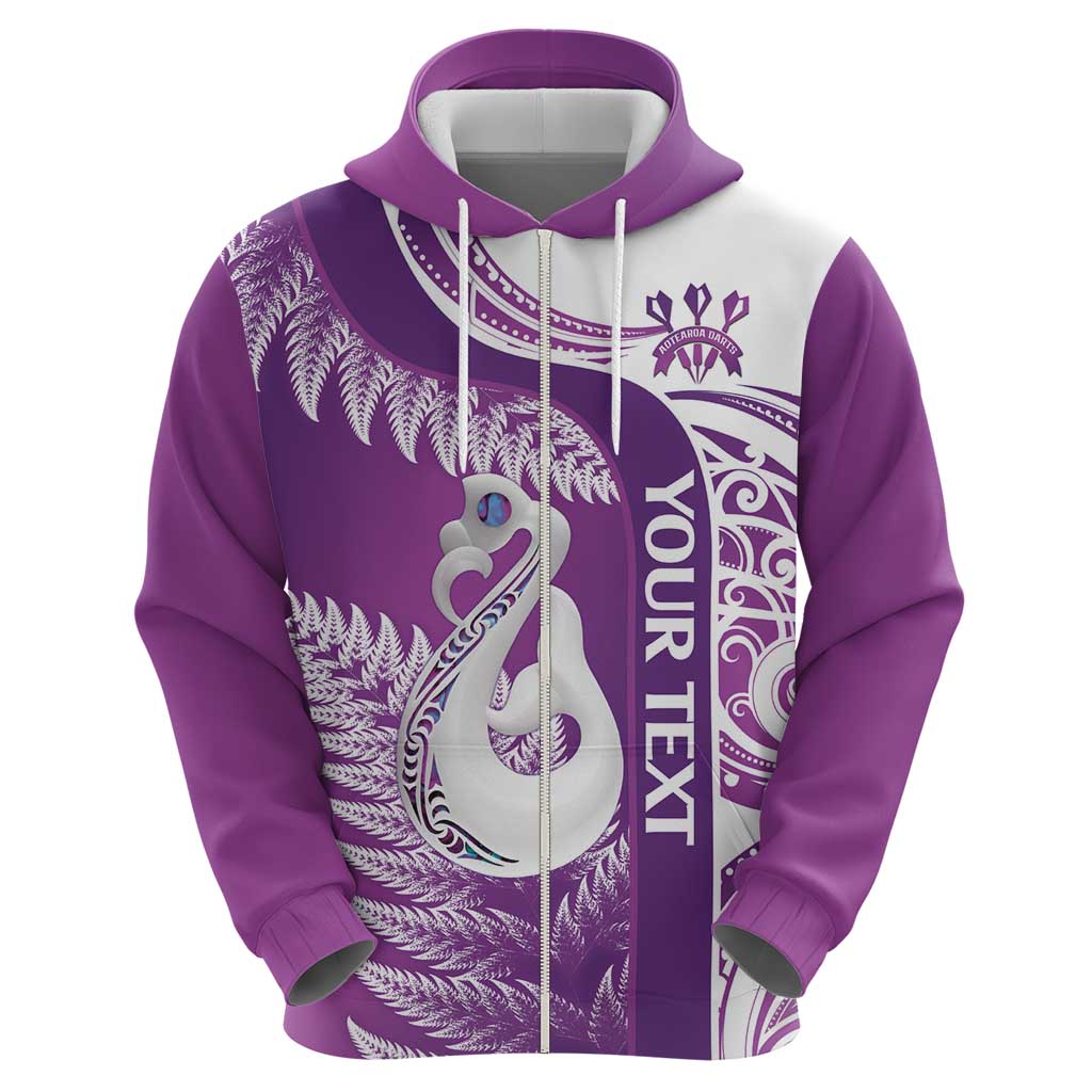 Personalised New Zealand Darts Zip Hoodie Aotearoa Fern Mix Paua Shell Manaia - Purple LT14 - Polynesian Pride