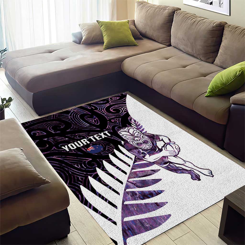 New Zealand Silver Fern Rugby Custom Area Rug Go All Black Purple Maori Paua Shell - Polynesian Pride