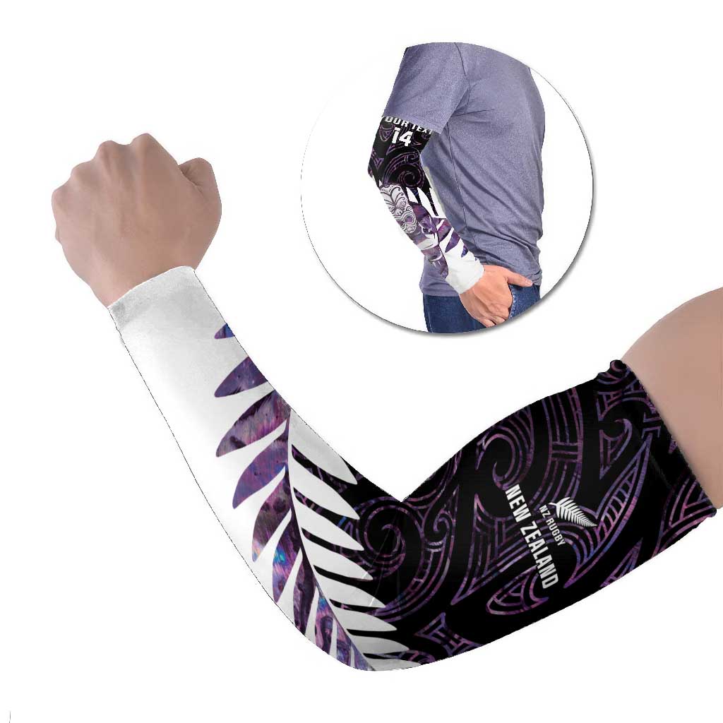 New Zealand Silver Fern Rugby Custom Arm Sleeves Go All Black Purple Maori Paua Shell LT14 Set of 2 Purple - Polynesian Pride