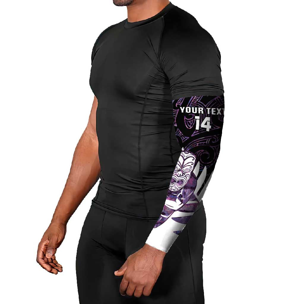 New Zealand Silver Fern Rugby Custom Arm Sleeves Go All Black Purple Maori Paua Shell LT14 - Polynesian Pride